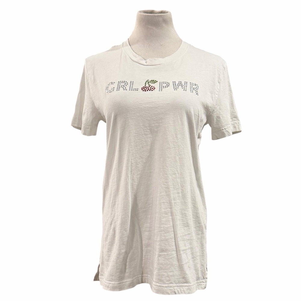 NWOT Victoria's Secret White GRL PWR Rhinestone Cherry Tee - Size Small